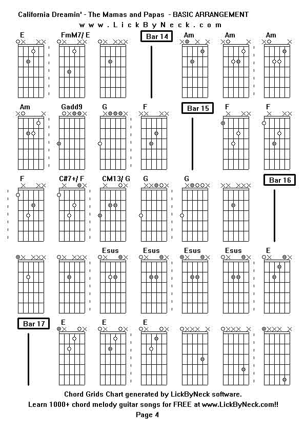 Chord Grids Chart of chord melody fingerstyle guitar song-California Dreamin' - The Mamas and Papas  - BASIC ARRANGEMENT,generated by LickByNeck software.